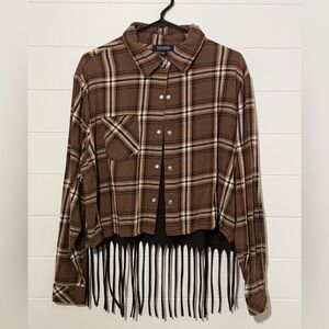 Brown Plaid Fringe Coat